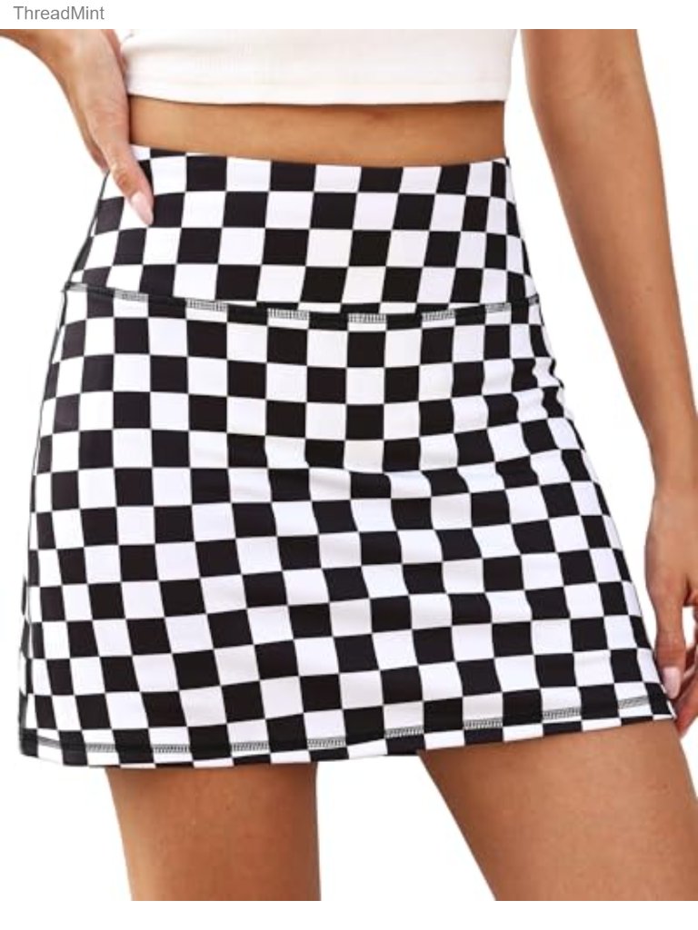 Women High Waisted Checkered Skort With Built-In Shorts & Pockets